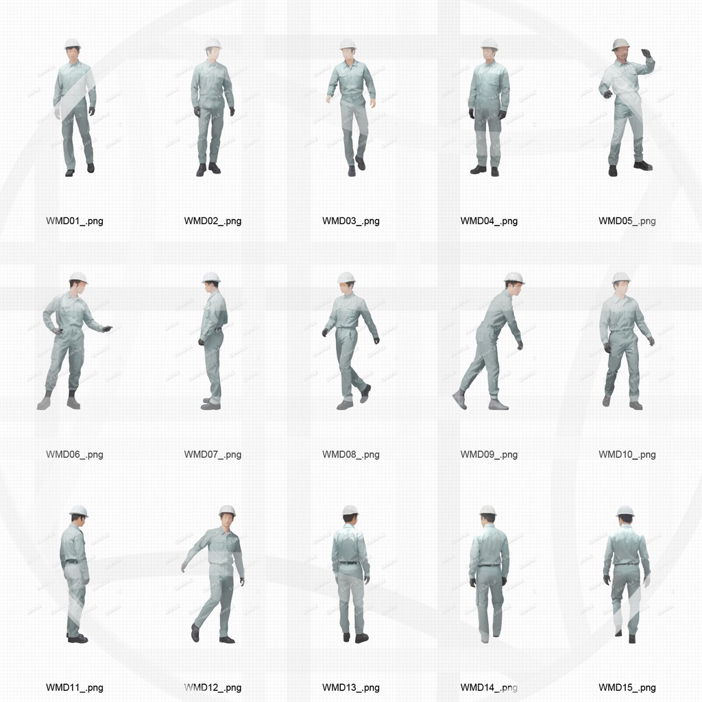 特別版 作業員4色+スーツ 人物添景 イラスト素材セット 130カット