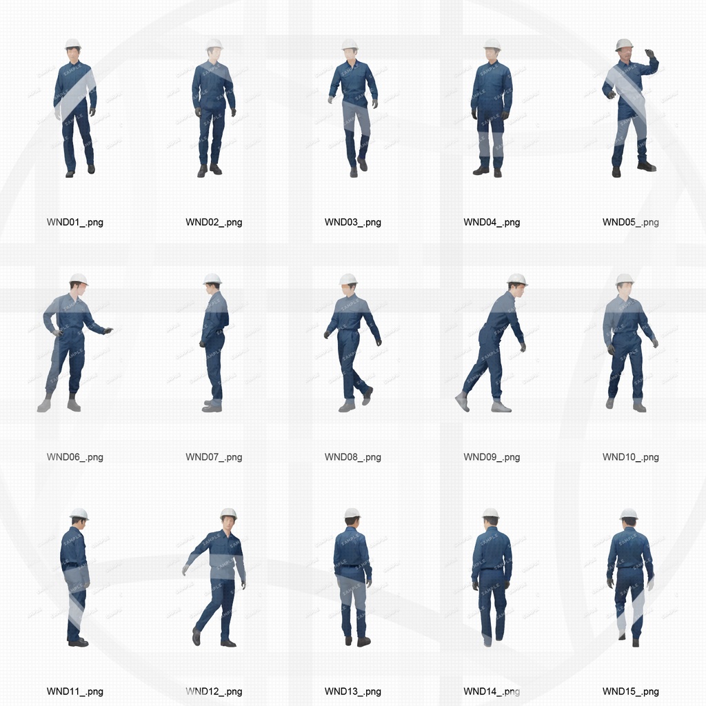 特別版 作業員4色+スーツ 人物添景 イラスト素材セット 130カット