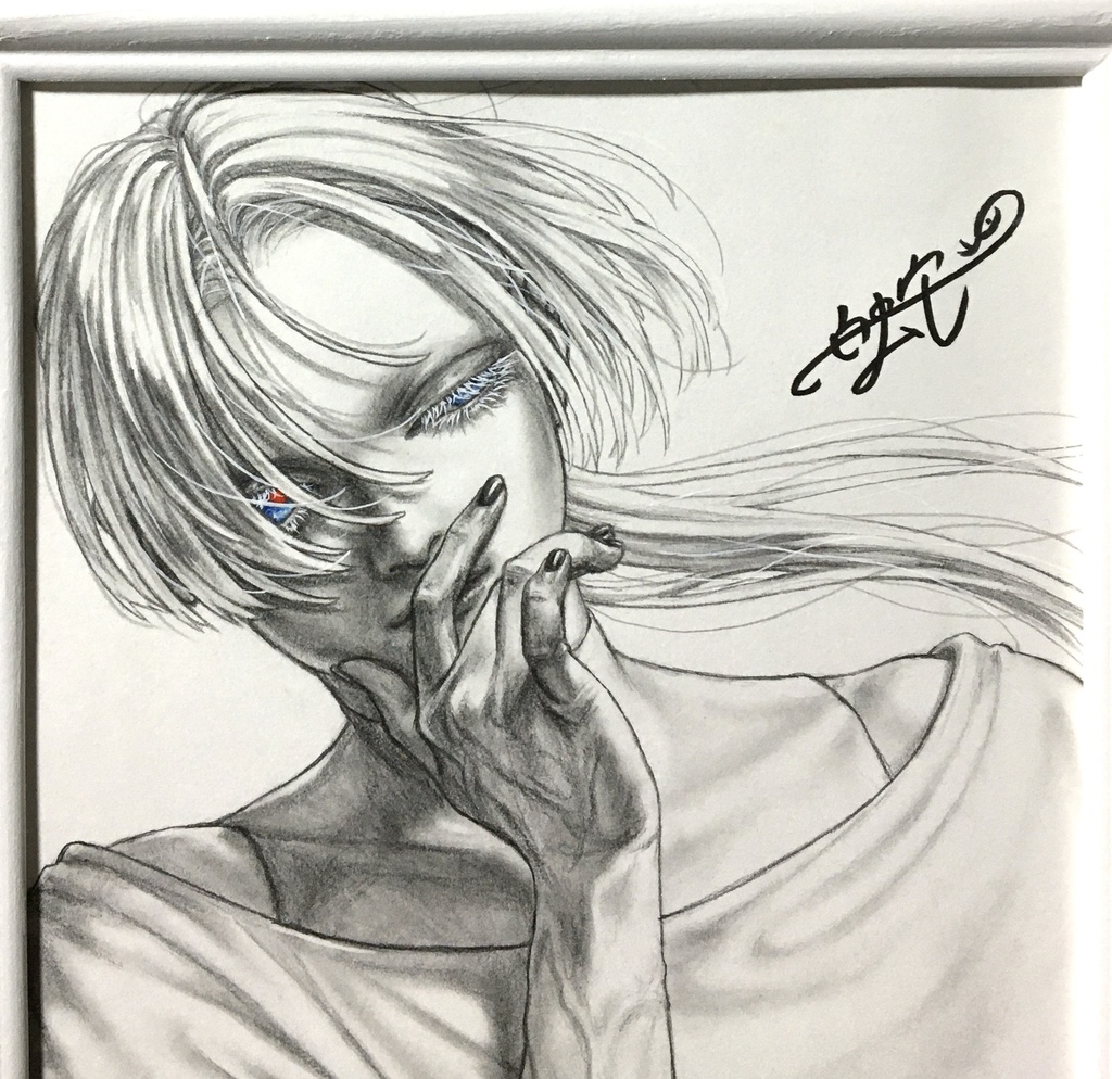 白髪刈り上げくん 額入りイラスト 白い蛇 Booth