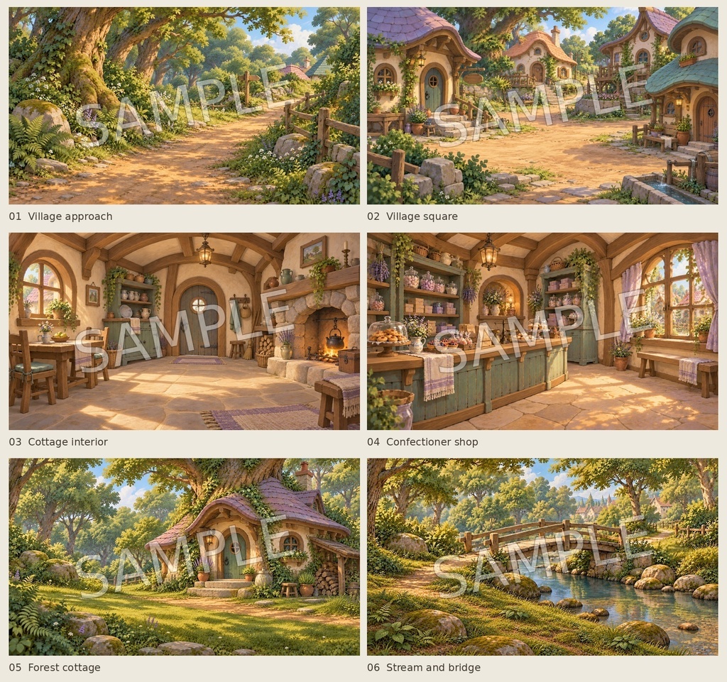 童話の村・物語背景6場面セット|ノベルゲーム・TRPG向け【AI生成/PNG】