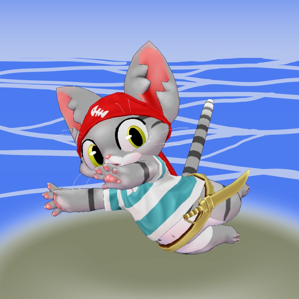 オリジナル3Dモデルデータ【かいぞくキャット】