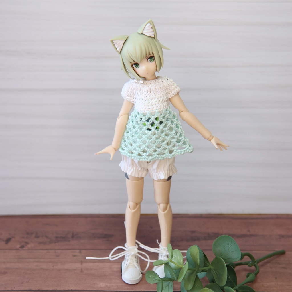 ちいさな ふく 透かし編みチュニック&おぼうしセット