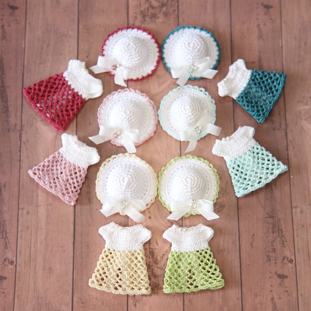 ちいさな ふく 透かし編みチュニック&おぼうしセット