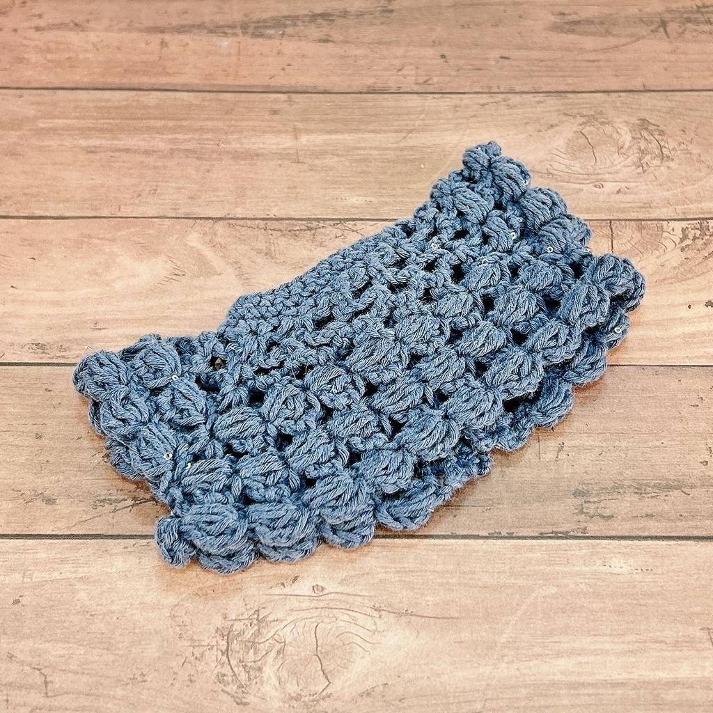 1/6(30cm)ドールサイズ ぽこぽこ編みのクロッシェボレロ スチールブルー