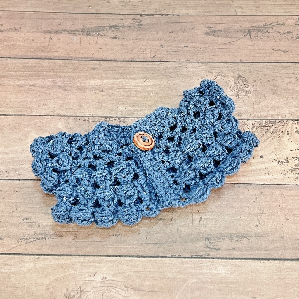 1/6(30cm)ドールサイズ ぽこぽこ編みのクロッシェボレロ スチールブルー