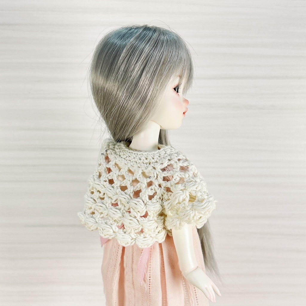 1/6(30cm)ドールサイズ ぽこぽこ編みのクロッシェボレロ ミルク