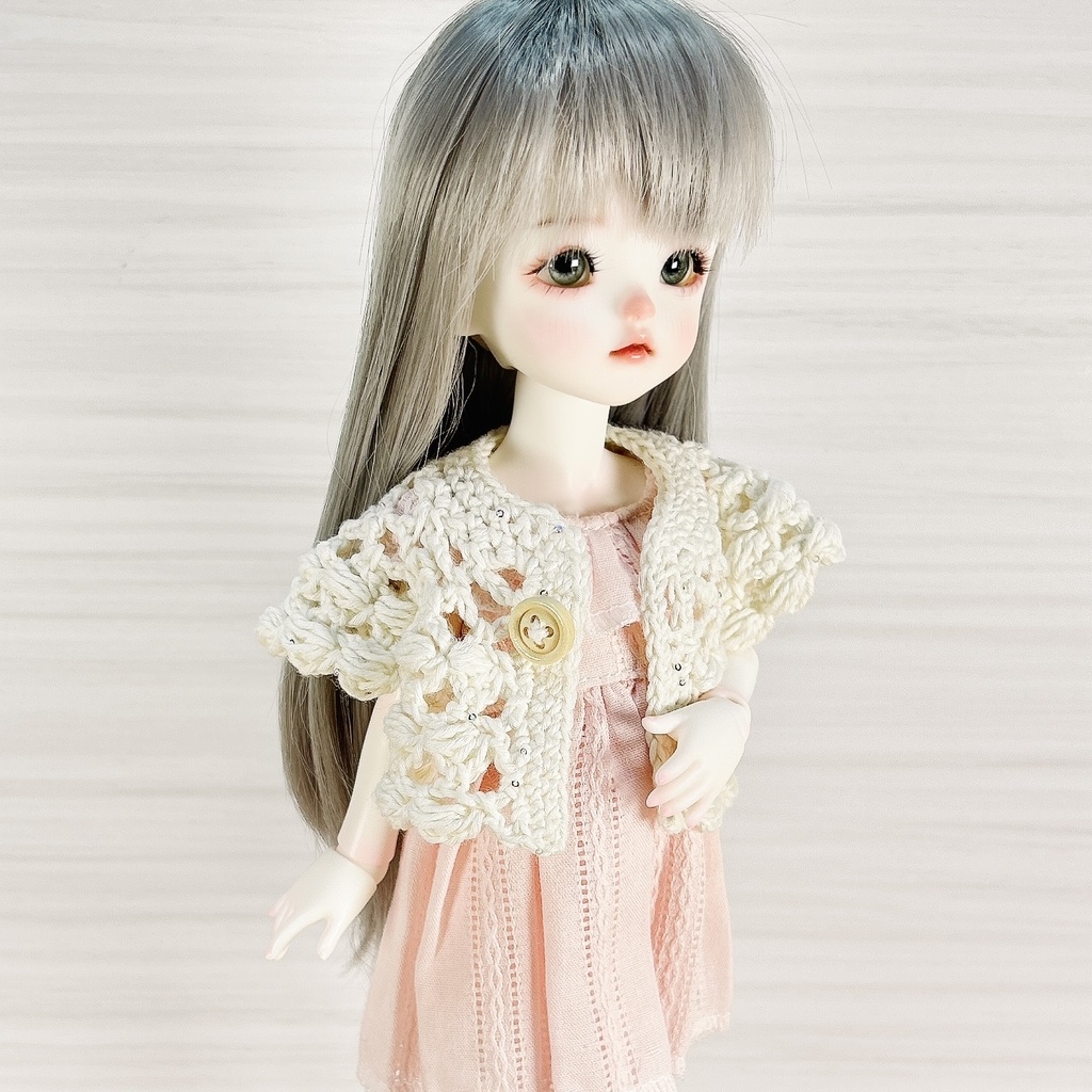 1/6(30cm)ドールサイズ ぽこぽこ編みのクロッシェボレロ ミルク