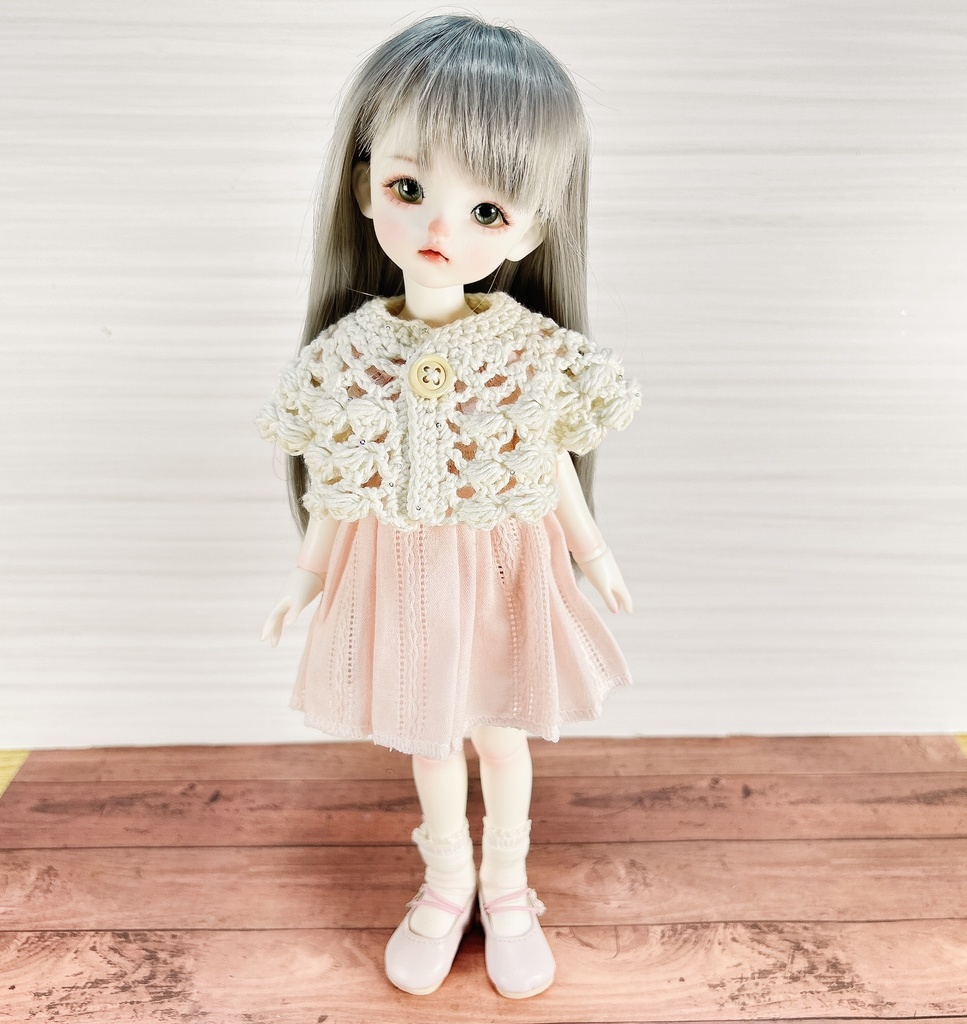 1/6(30cm)ドールサイズ ぽこぽこ編みのクロッシェボレロ ミルク
