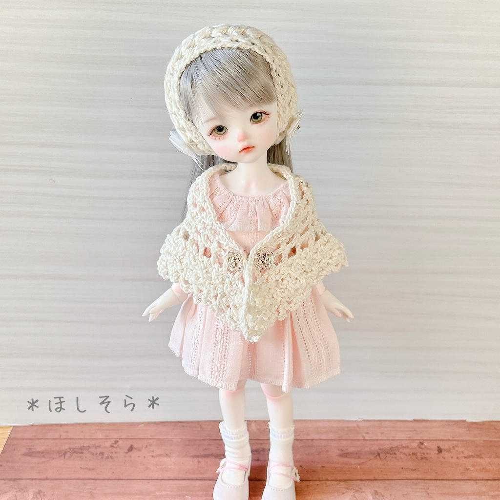 1/6(30cm)ドールサイズ ヘアバンド&ストール ミルク
