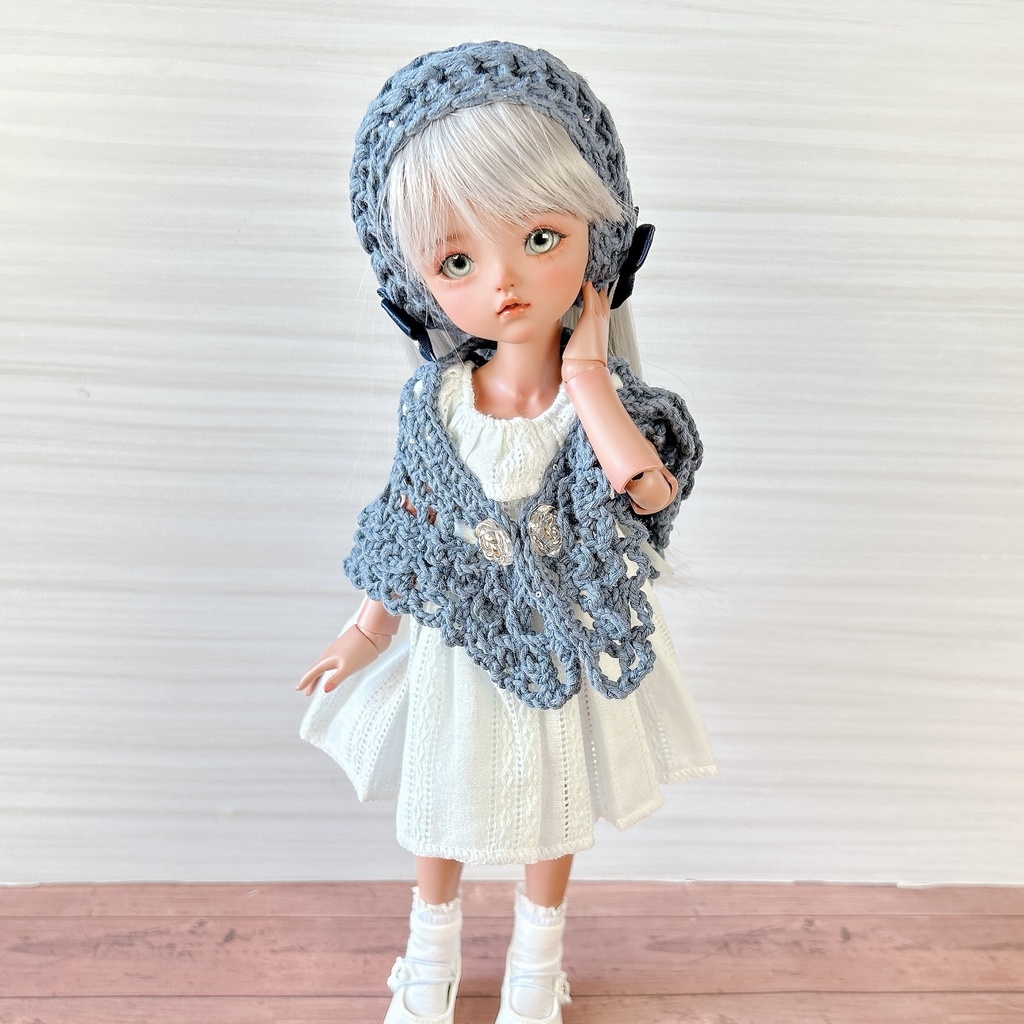 1/6(30cm)ドールサイズ ヘアバンド&ストール スチールブルー
