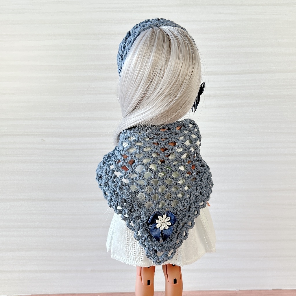 1/6(30cm)ドールサイズ ヘアバンド&ストール スチールブルー