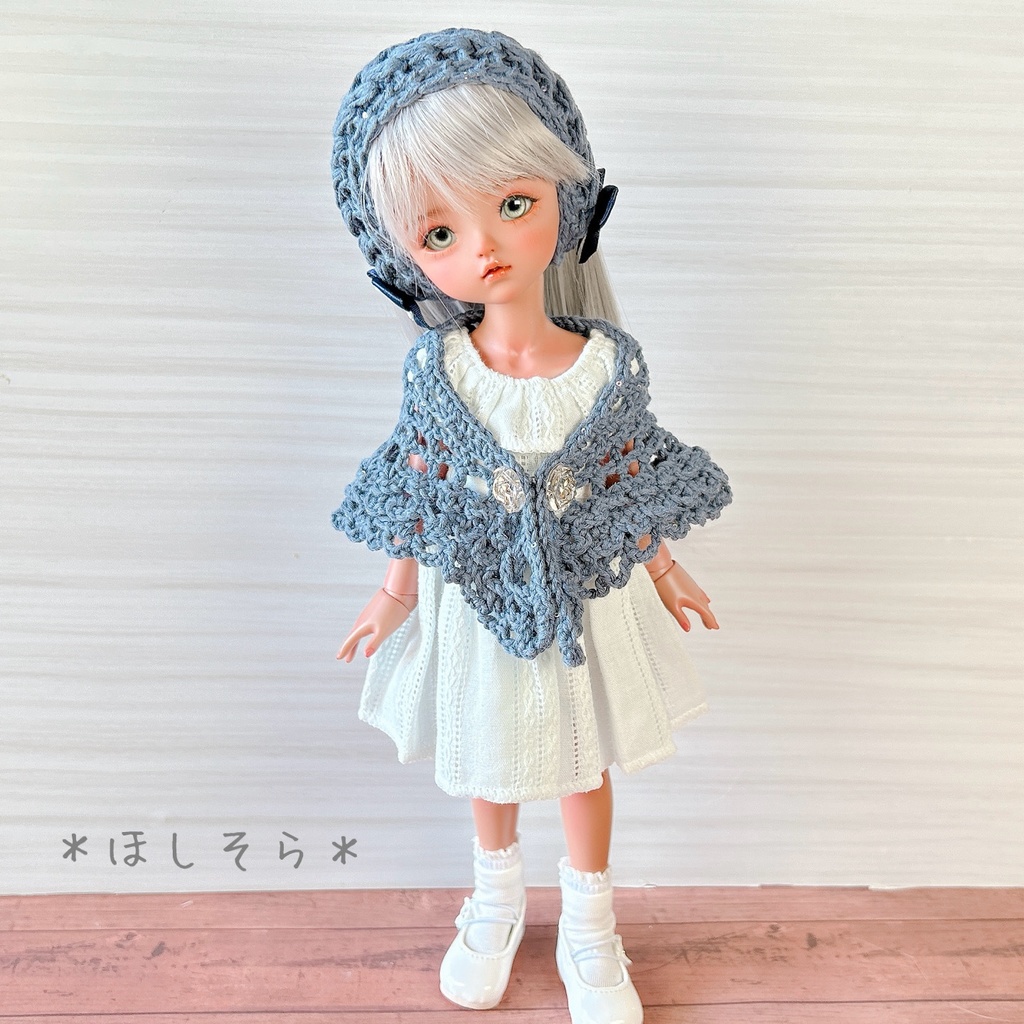 1/6(30cm)ドールサイズ ヘアバンド&ストール スチールブルー