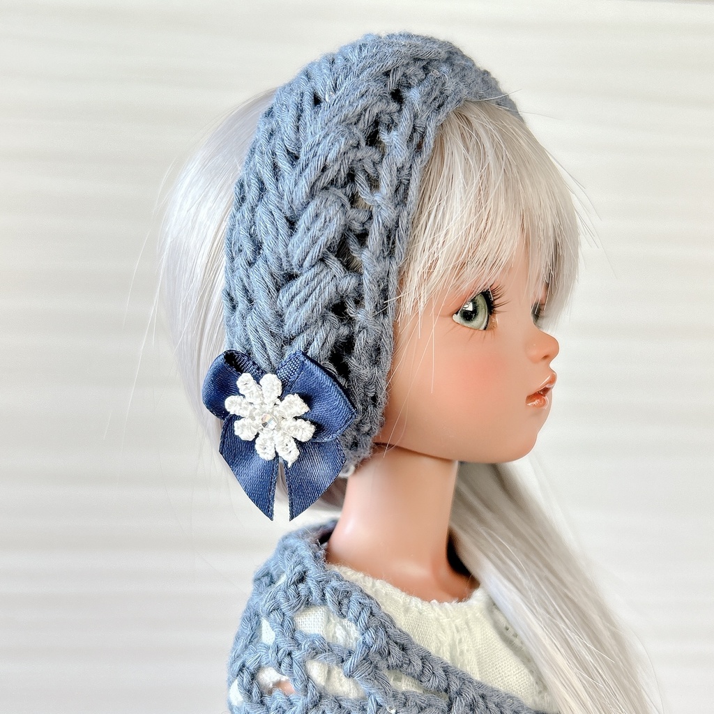1/6(30cm)ドールサイズ ヘアバンド&ストール スチールブルー