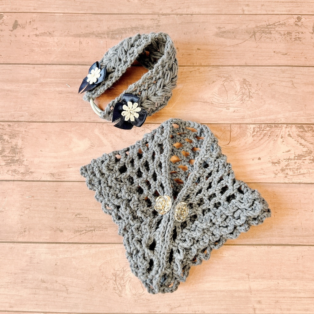 1/6(30cm)ドールサイズ ヘアバンド&ストール スチールブルー