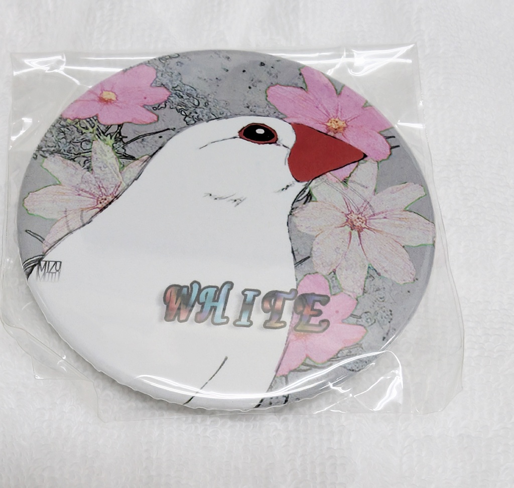 白文鳥缶バッジ　6.5ｃｍ