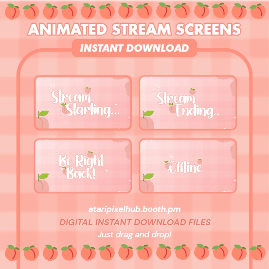 Animated Streaming Screen Pink Peach Fruit for OBS, Vtuber, Youtube, Twitch, Overlay