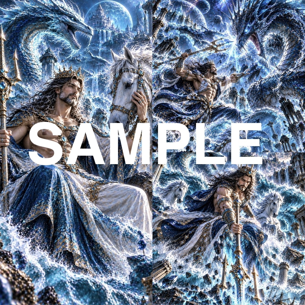 ULTIMATE POSEIDON｜究極のポセイドン｜海と深淵を統べる神の幻想的AIアート3枚セット