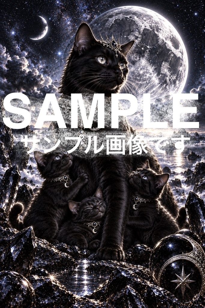 ULTIMATE OBSIDIAN｜月影の守護猫  ― 闇夜に輝く、黒曜の母と三匹の子猫 ―