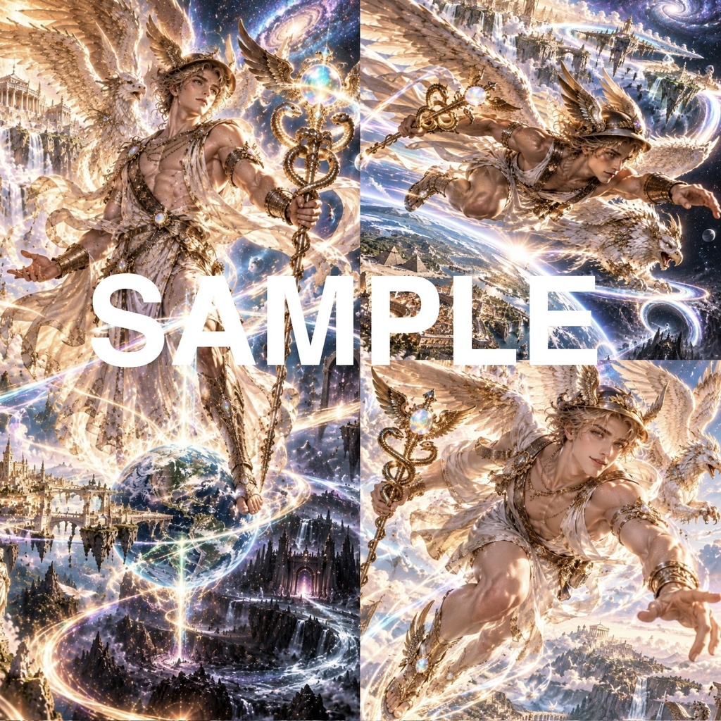 ULTIMATE HERMES|究極のヘルメス|世界と世界を繋ぐ神の幻想的AIアート3枚セット