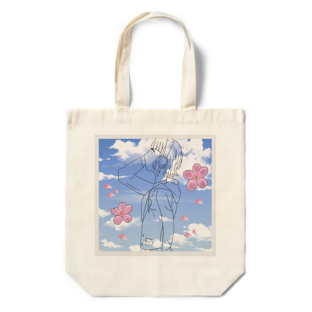 桜吹雪に舞うヘッドホン女子