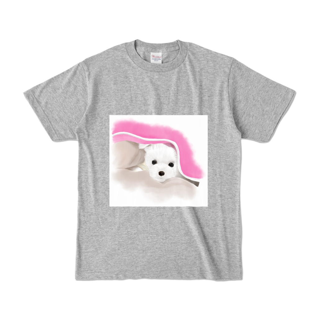 ブランケットからのぞく犬 グレー