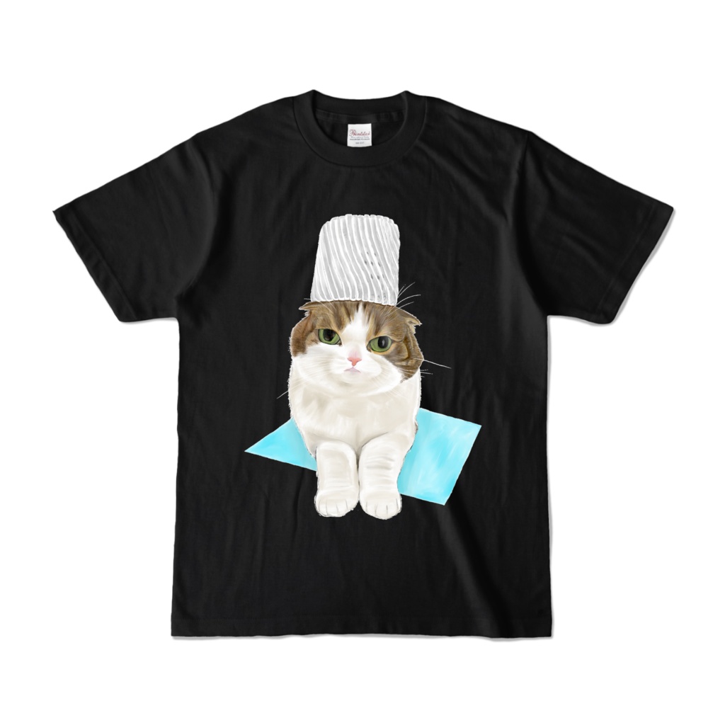 フルーツネットを乗せる猫