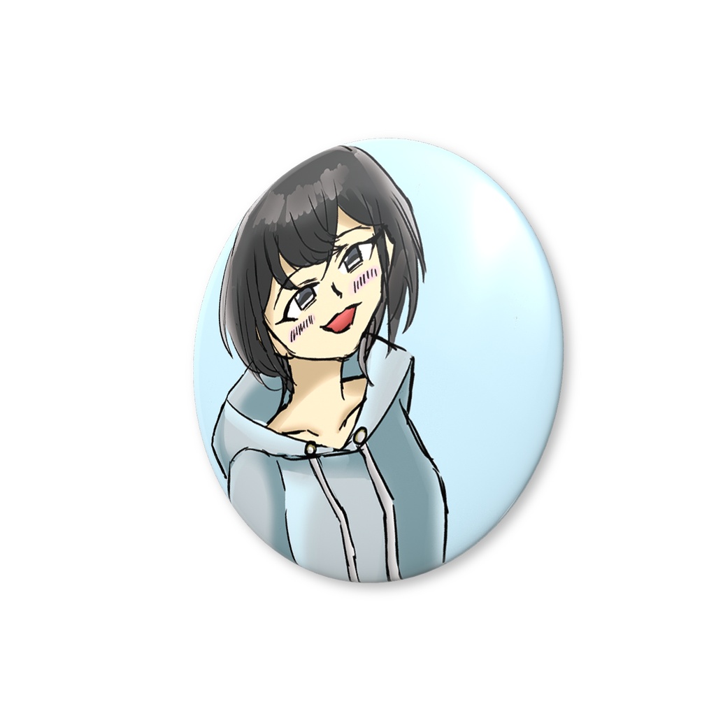 黒髪パーカー女子 缶バッジ