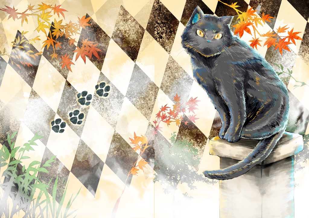 『和風黒猫』A4クリアファイルフォルダー