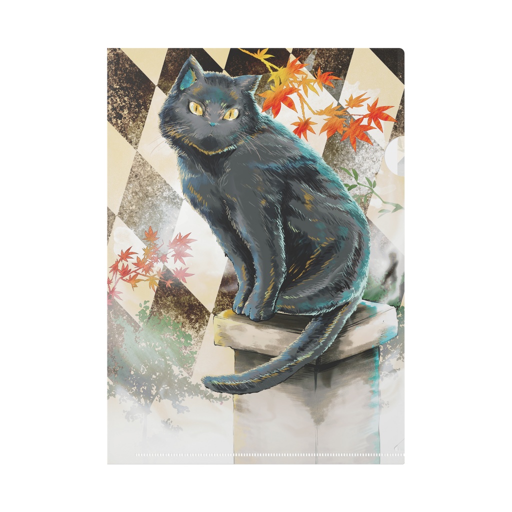 『和風黒猫』A4クリアファイルフォルダー
