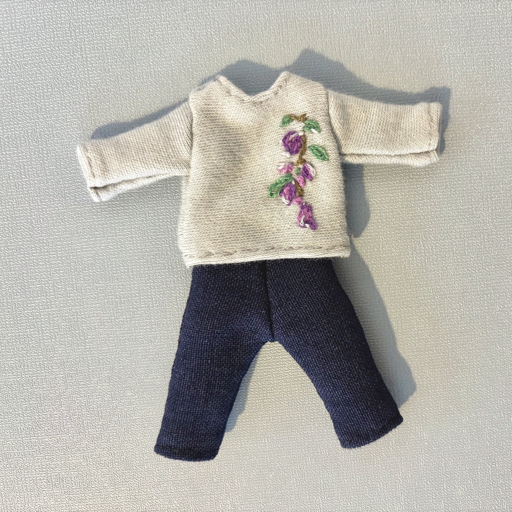 藤の花のお洋服セット　グレー