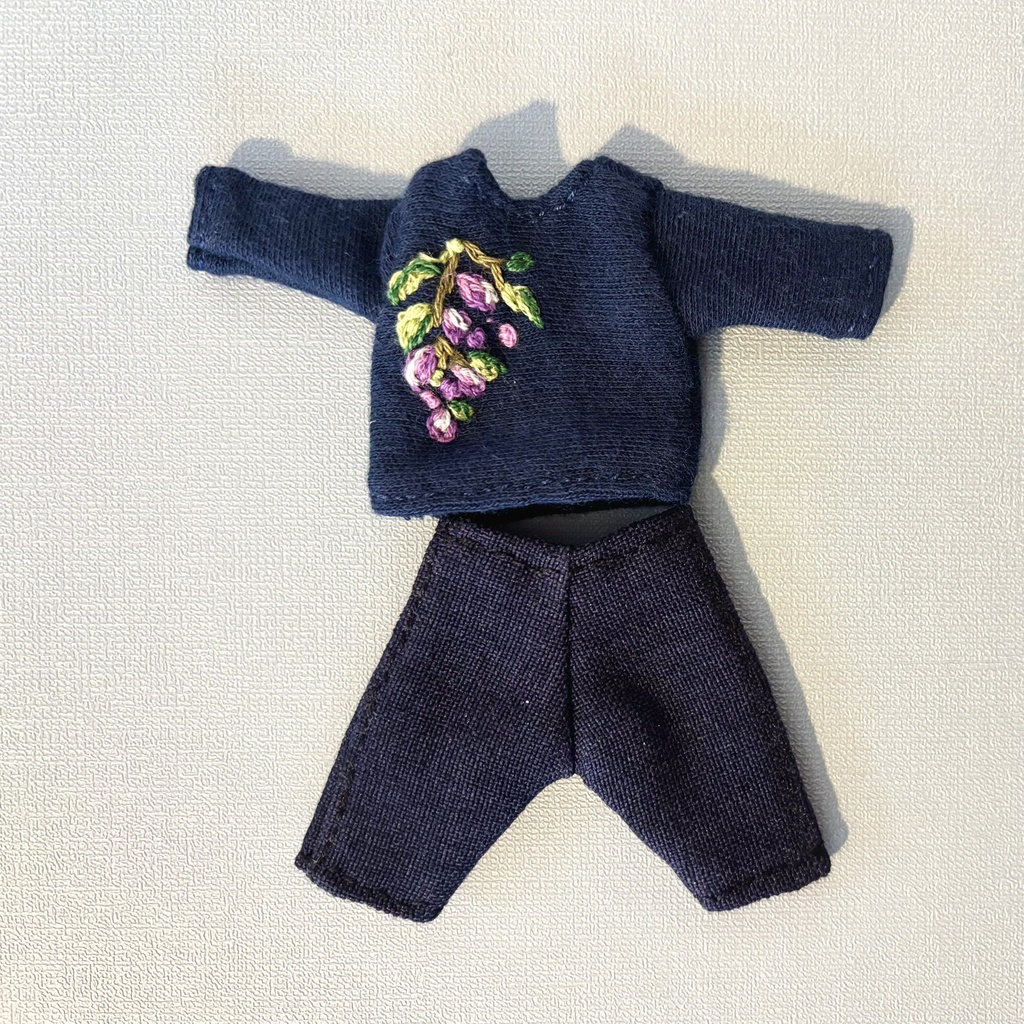 藤の花のお洋服セット　ネイビー