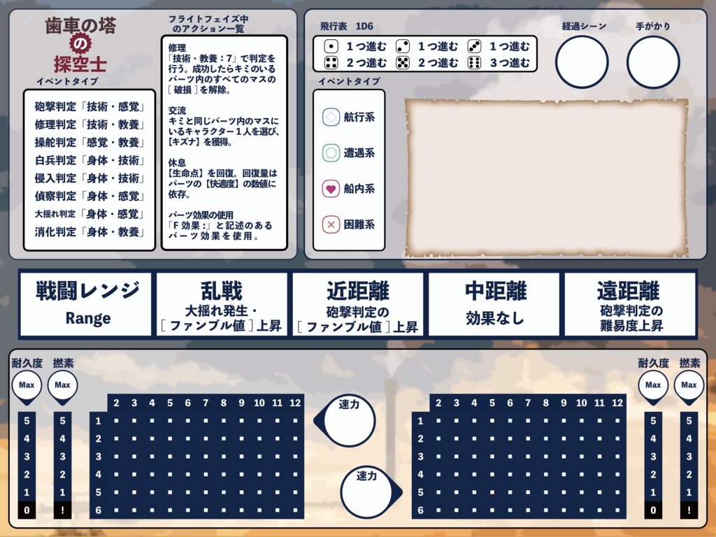 蒸気と冒険の飛空艇TRPG「歯車の塔の探空士」マップシート＆各種素材