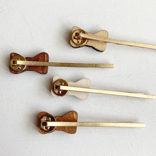 シンプルリボン*木のヘアピン