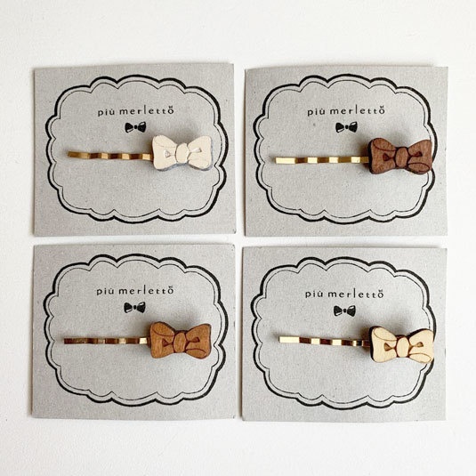 シンプルリボン*木のヘアピン