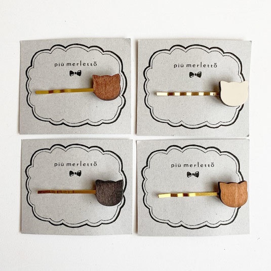 シンプルねこ*木のヘアピン