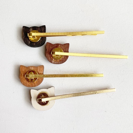 シンプルねこ*木のヘアピン