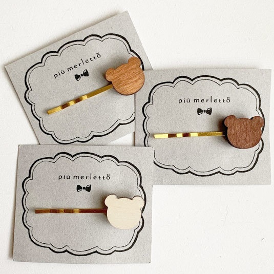 シンプルくま*木のヘアピン