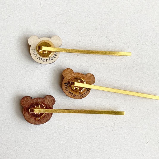 シンプルくま*木のヘアピン