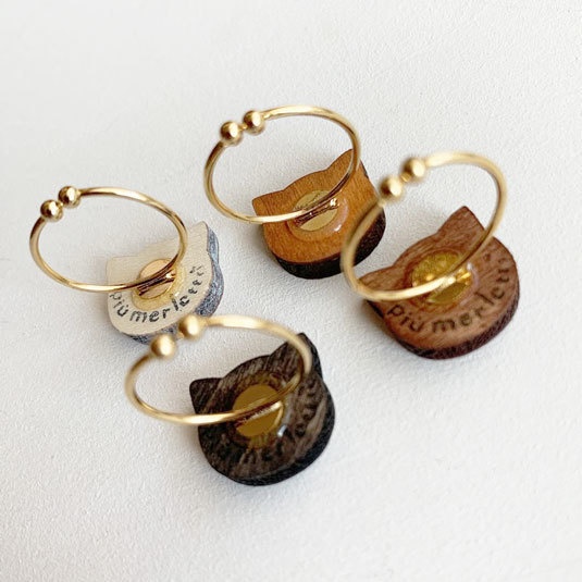 シンプルねこ*木の指輪