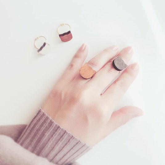 シンプルねこ*木の指輪