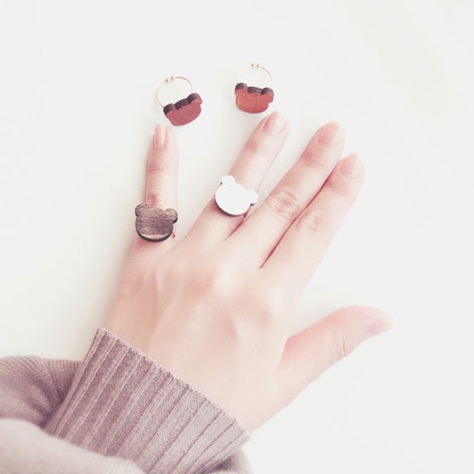 シンプルくま*木の指輪