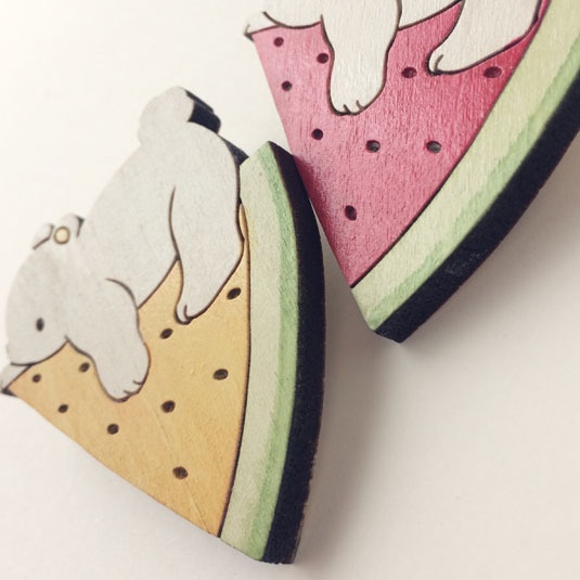 ひんやりスイカとしろくま*木のマグネット