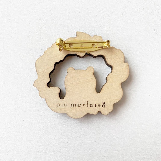 くまとレモンのリース*木のブローチ