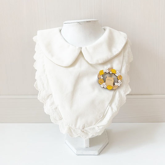 くまとレモンのリース*木のブローチ