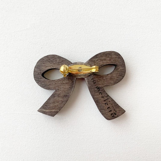 リボン(エボニー)*木のブローチ