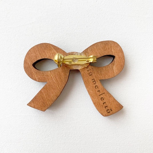 リボン(チェリー)*木のブローチ