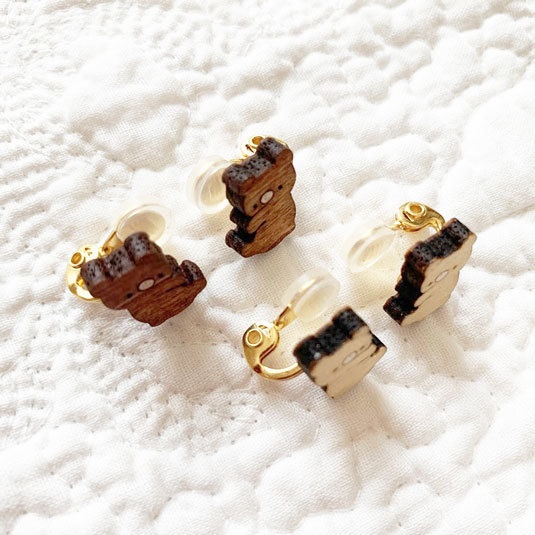 つれてってくまイヤカフ*木のイヤカフ(片耳用)