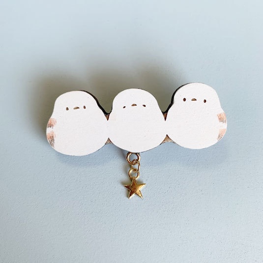 なかよしシマエナガ*木のブローチ