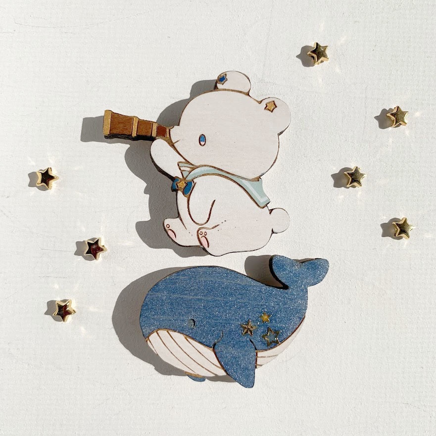 たんけん!星くま*木のブローチ