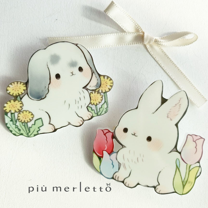 うさぎとおはな*アクリルブローチ